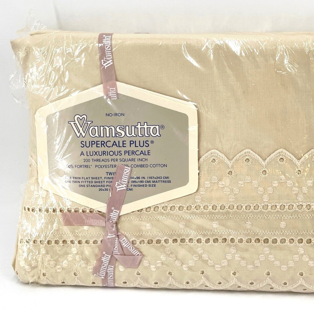 Wamsutta Vintage Twin Sheet Set Cream Eyelet Supercale Plus Unopened 200 Thread